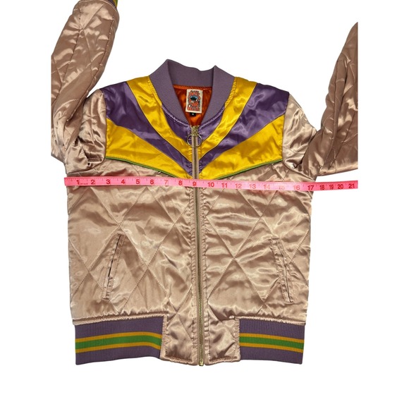 Classic Rock Couture Satin Bomber Jacket Size Small Gold Purple Yellow Retro 70s - Picture 5 of 11